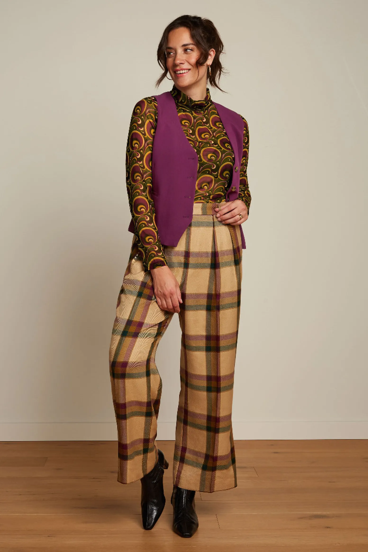 King Louie Broeken|Marlene Cropped Pants Dreamer Check Pine Green