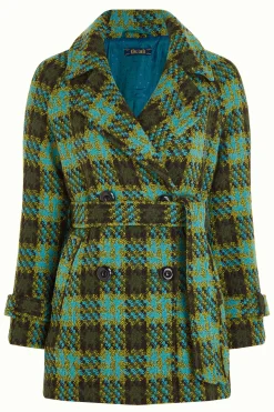 King Louie Jassen & Blazers|Maura Short Coat Muller Check Olive Green