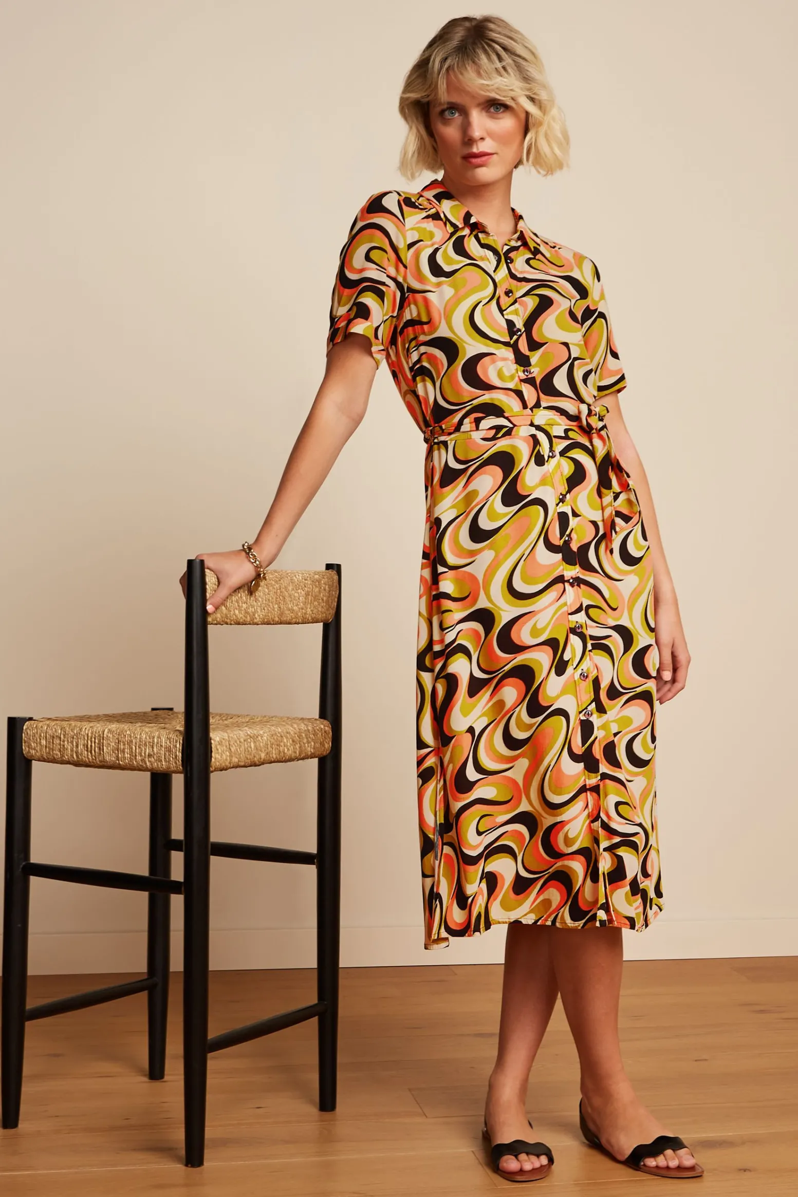 King Louie Jurken|Olive Dress Manic Spring Yellow