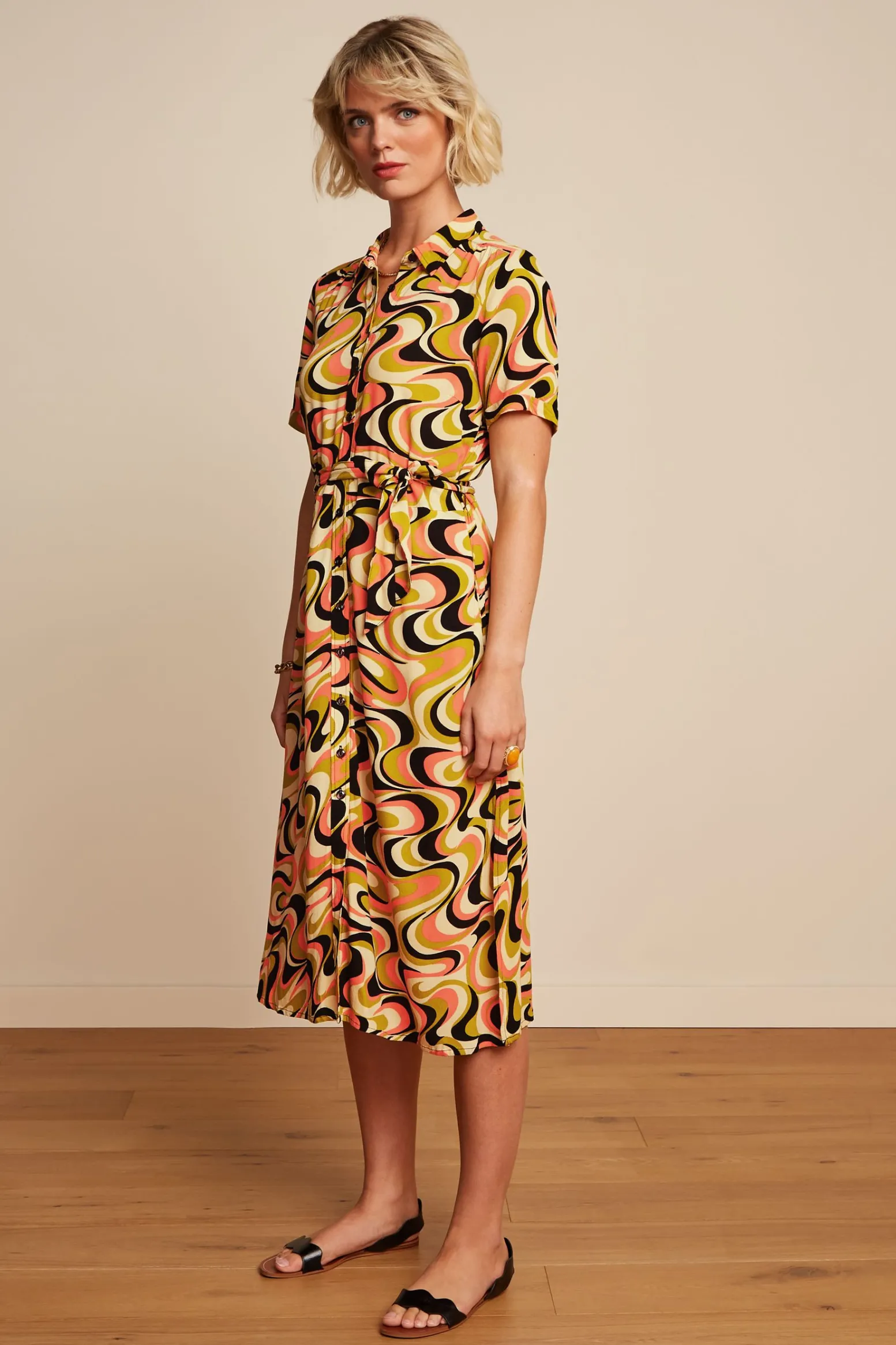 King Louie Jurken|Olive Dress Manic Spring Yellow