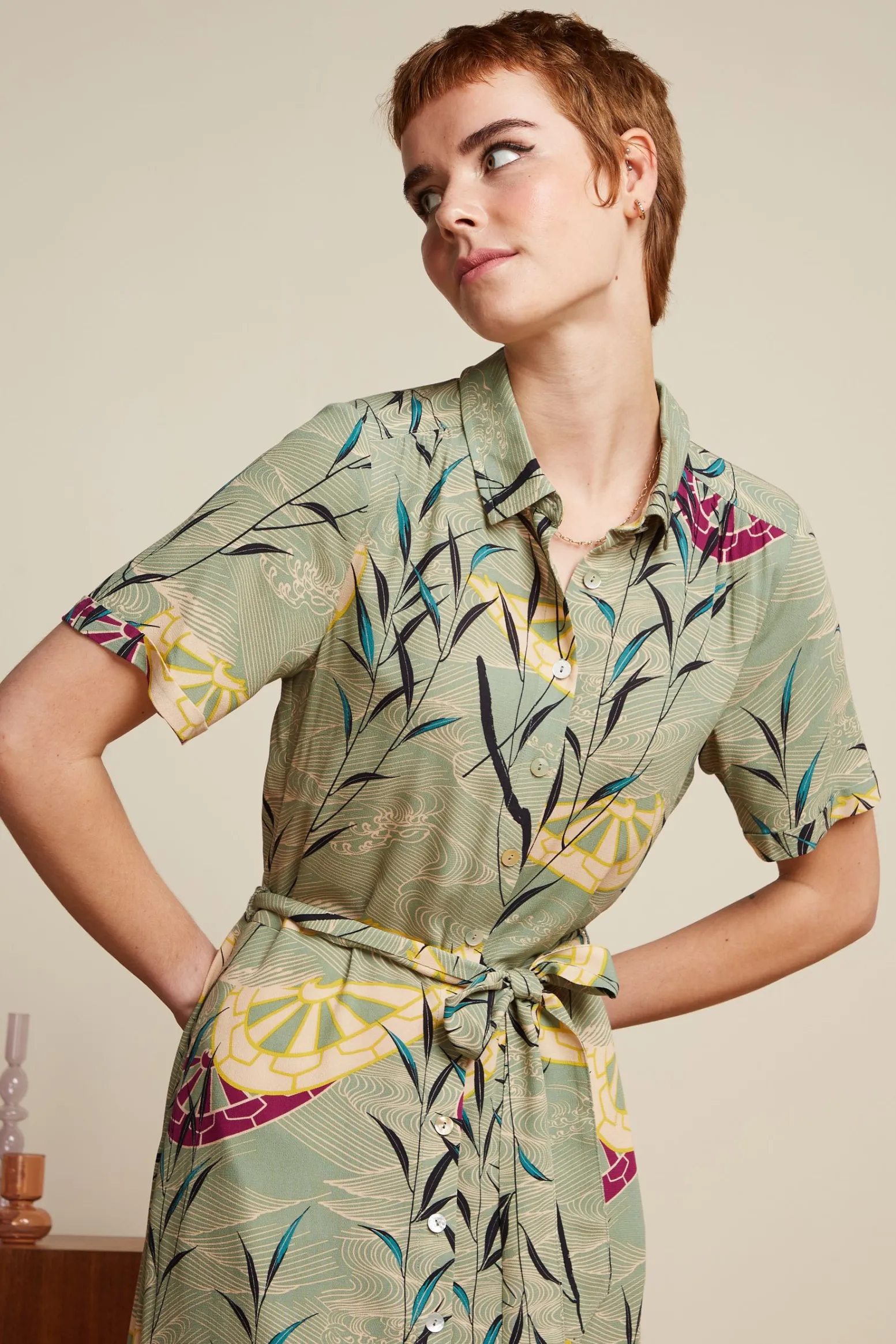 King Louie Jurken|Olive Midi Dress Blush Dusty Turquoise