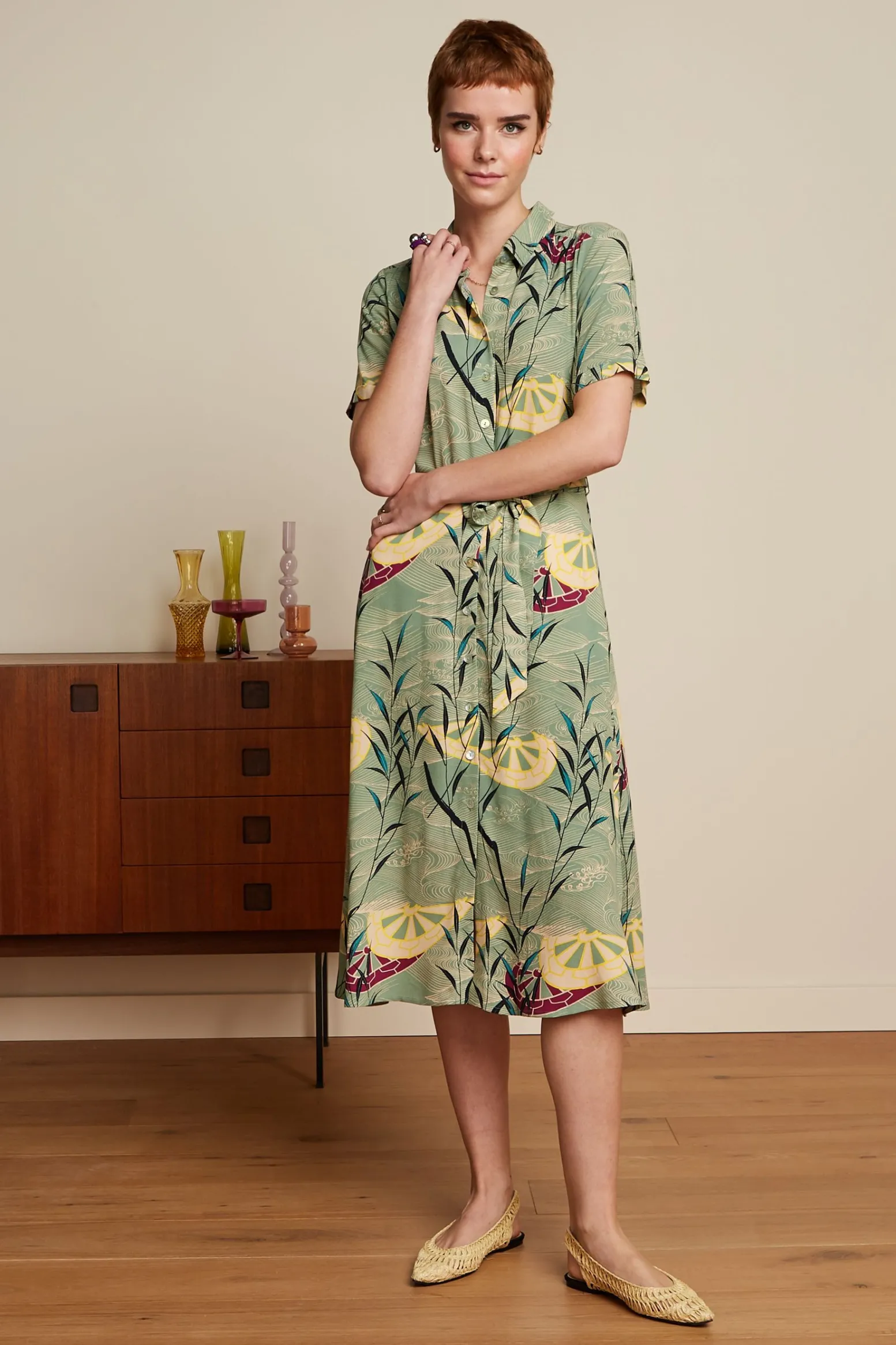 King Louie Jurken|Olive Midi Dress Blush Dusty Turquoise