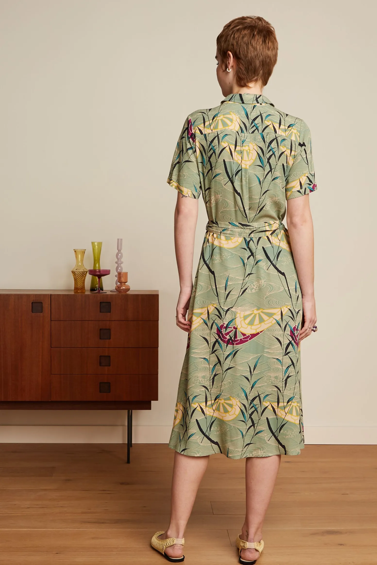King Louie Jurken|Olive Midi Dress Blush Dusty Turquoise