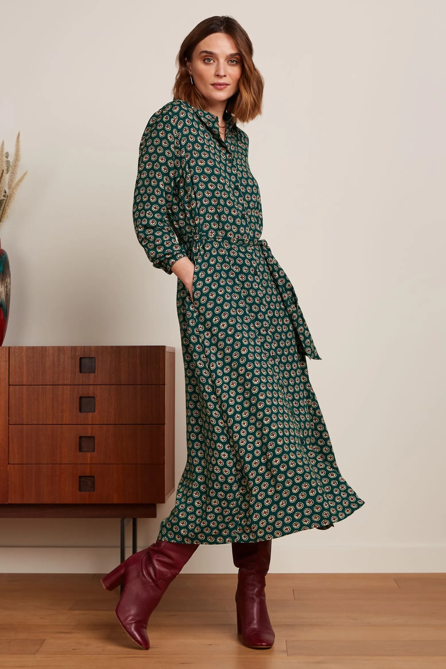 King Louie Jurken|Olive Midi Dress Elliot Pine Green