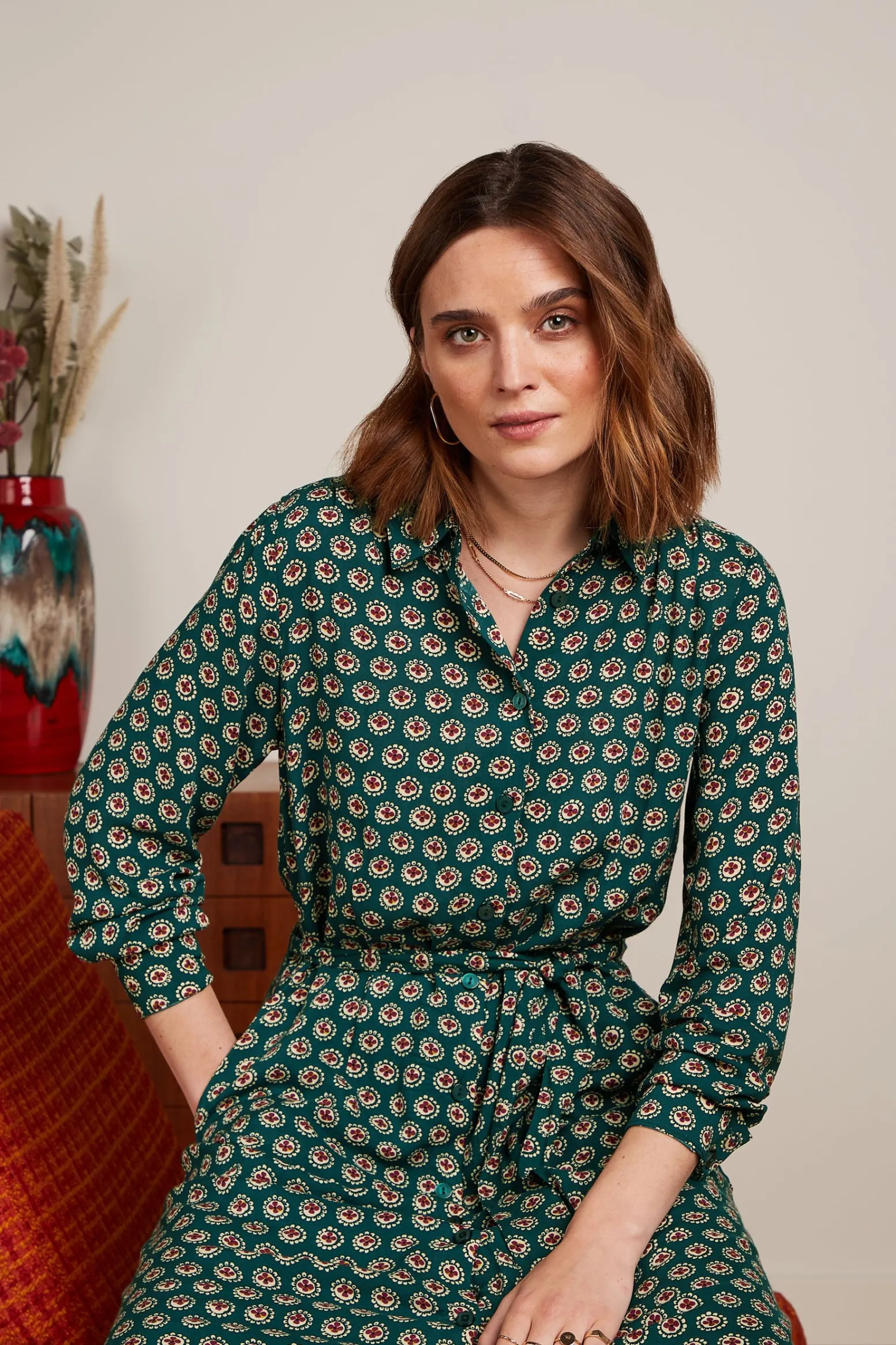 King Louie Jurken|Olive Midi Dress Elliot Pine Green
