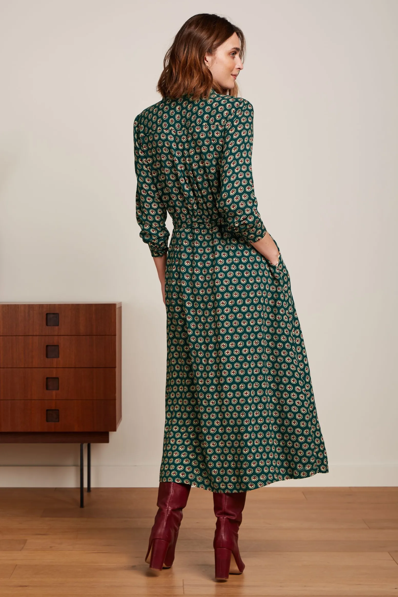 King Louie Jurken|Olive Midi Dress Elliot Pine Green