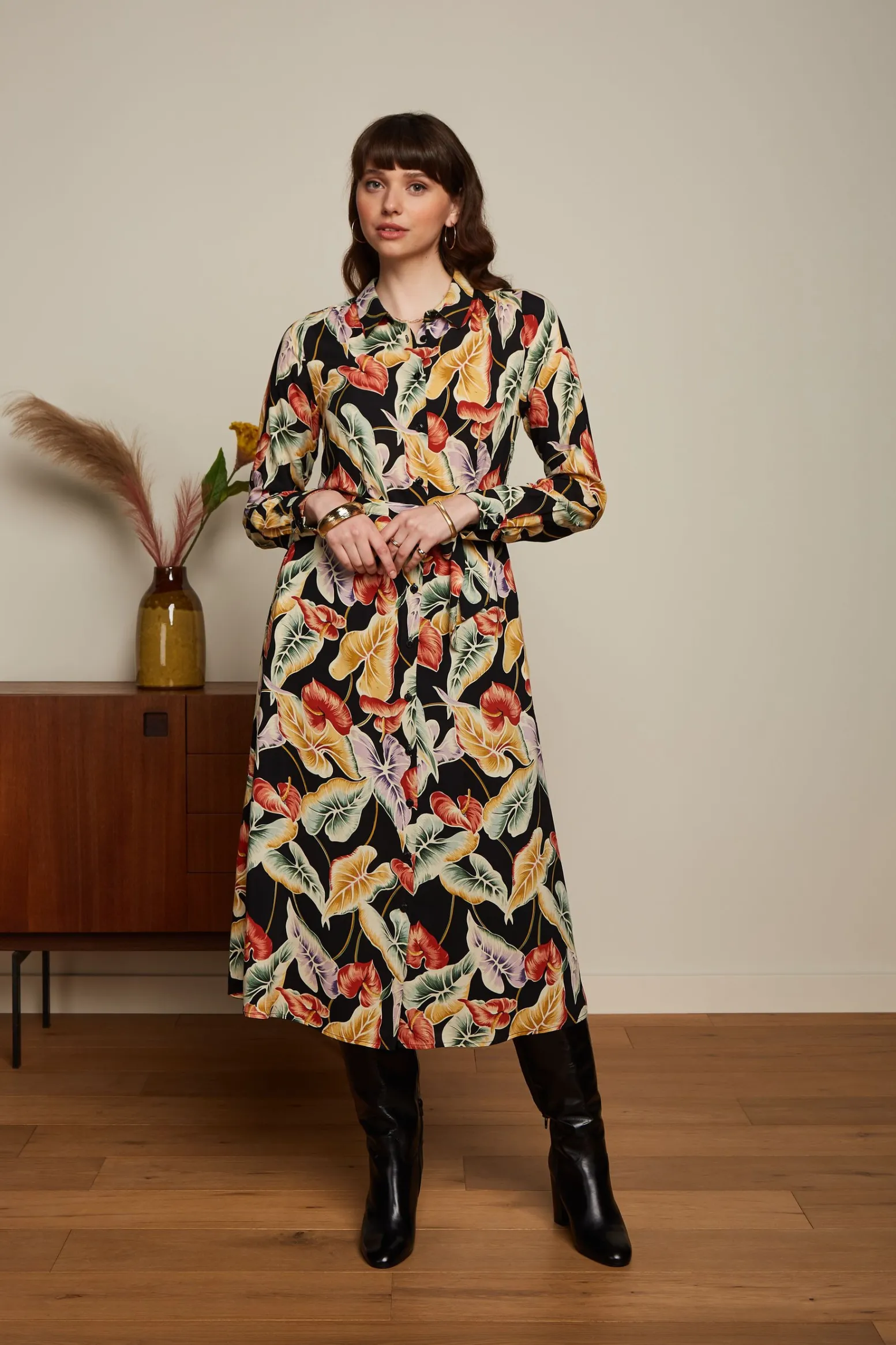King Louie Jurken|Olive Midi Dress Marmora Black