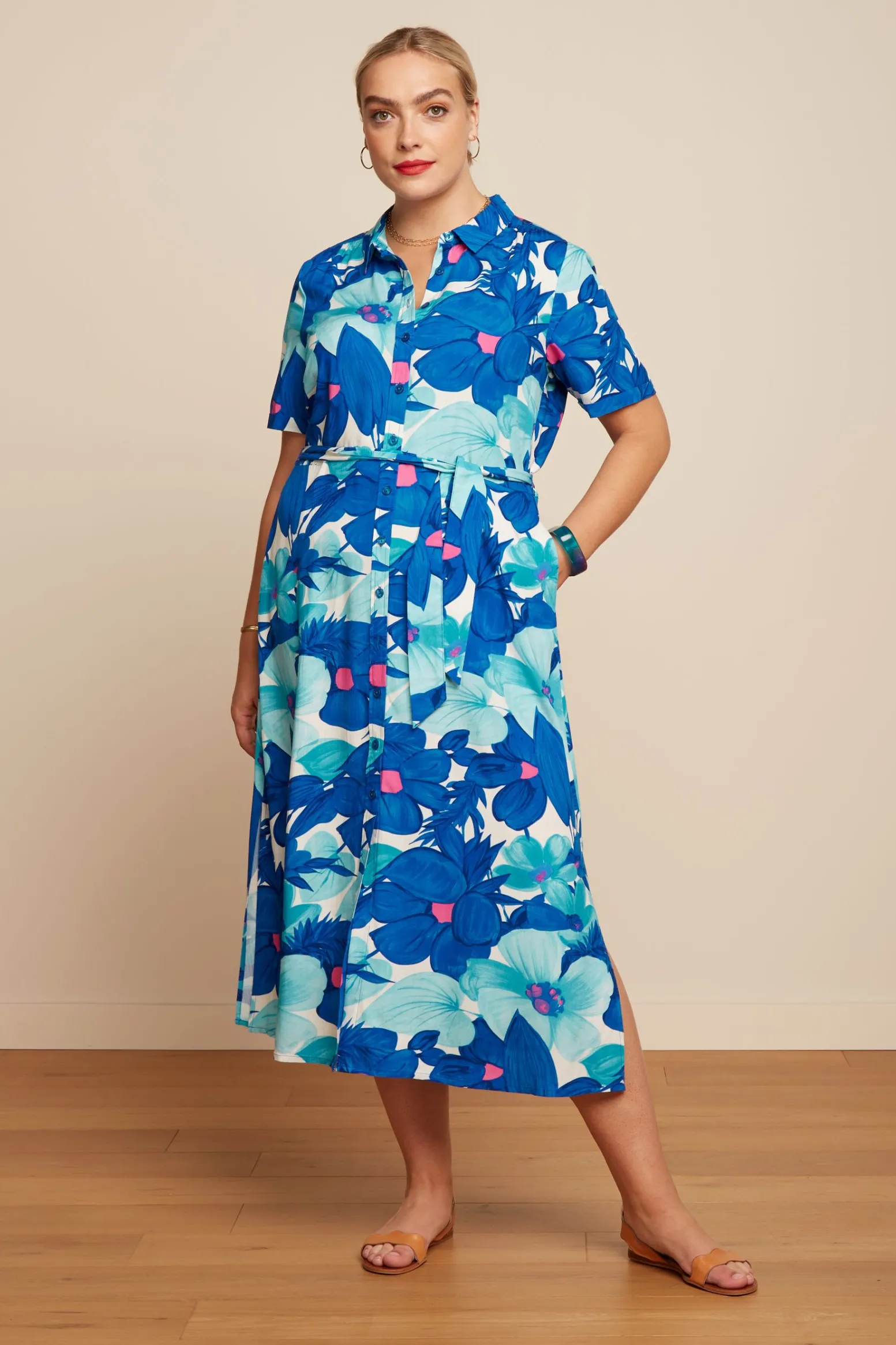 King Louie Jurken|Olive Midi Dress Seychelles Surf Blue