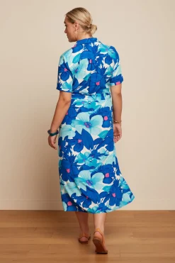 King Louie Jurken|Olive Midi Dress Seychelles Surf Blue