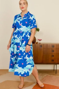 King Louie Jurken|Olive Midi Dress Seychelles Surf Blue