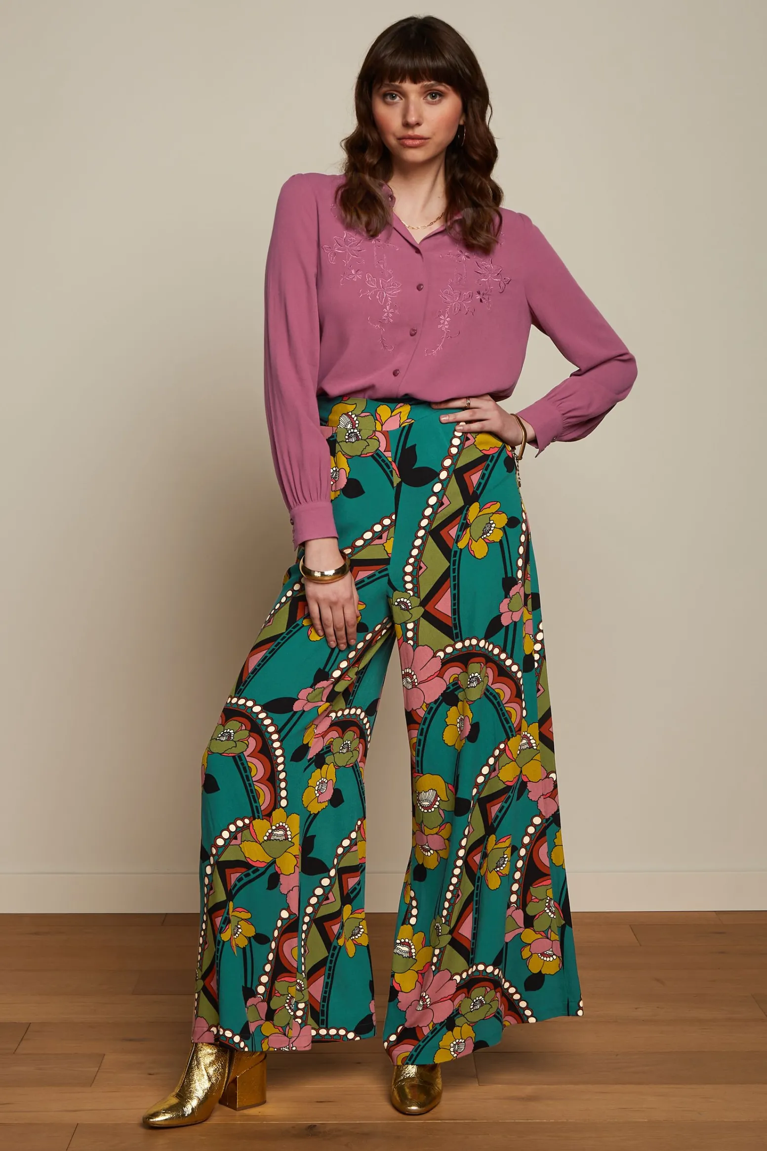 King Louie Broeken|Palazzo Pants Lovechild Antique Green