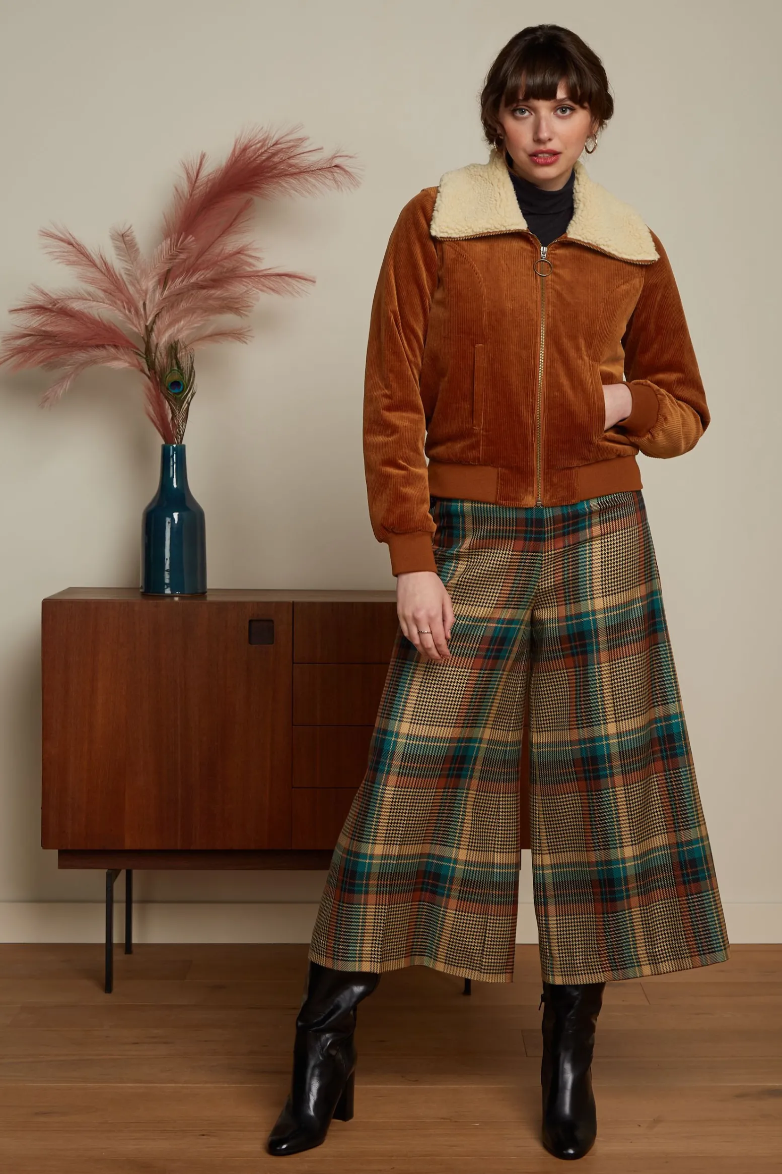 King Louie Broeken|Pia Culotte Feathers Check Black