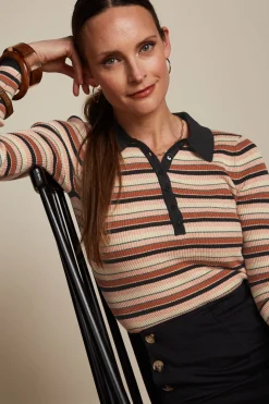 King Louie Tops & Shirts|Polo Rib Top Lapis Stripe Black