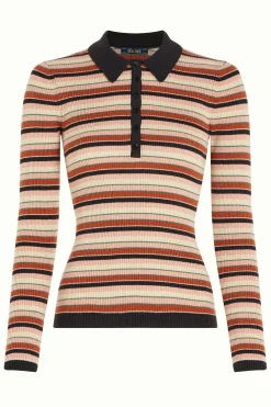King Louie Tops & Shirts|Polo Rib Top Lapis Stripe Black