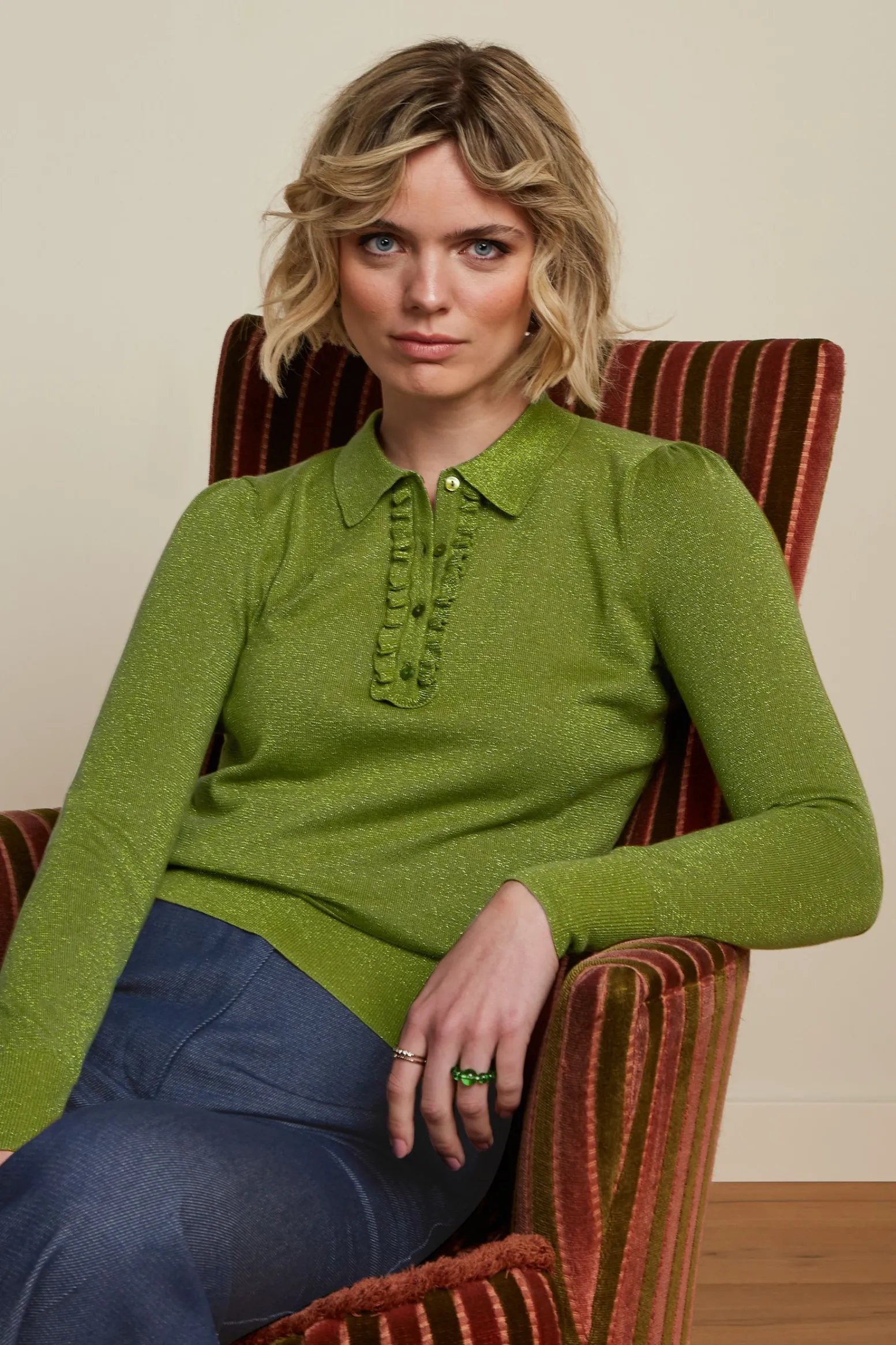 King Louie Tops & Shirts|Polo Rufffle Top Lapis Woodbine Green
