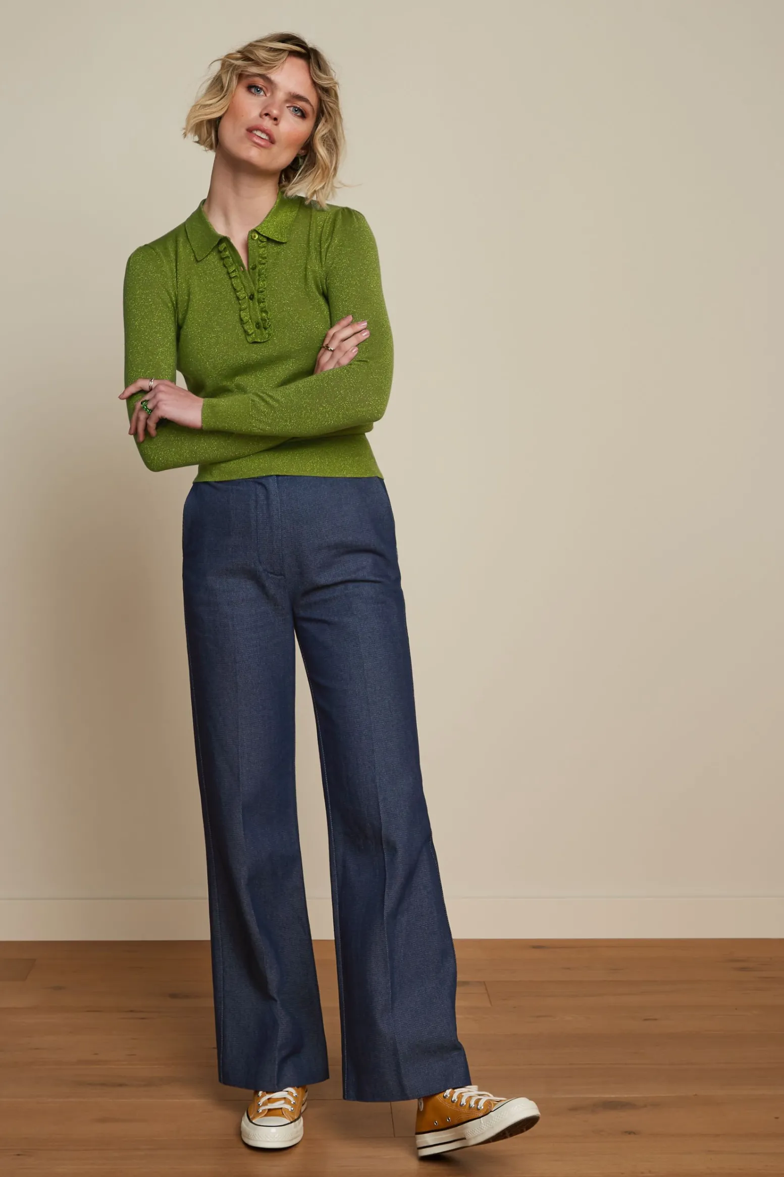 King Louie Tops & Shirts|Polo Rufffle Top Lapis Woodbine Green