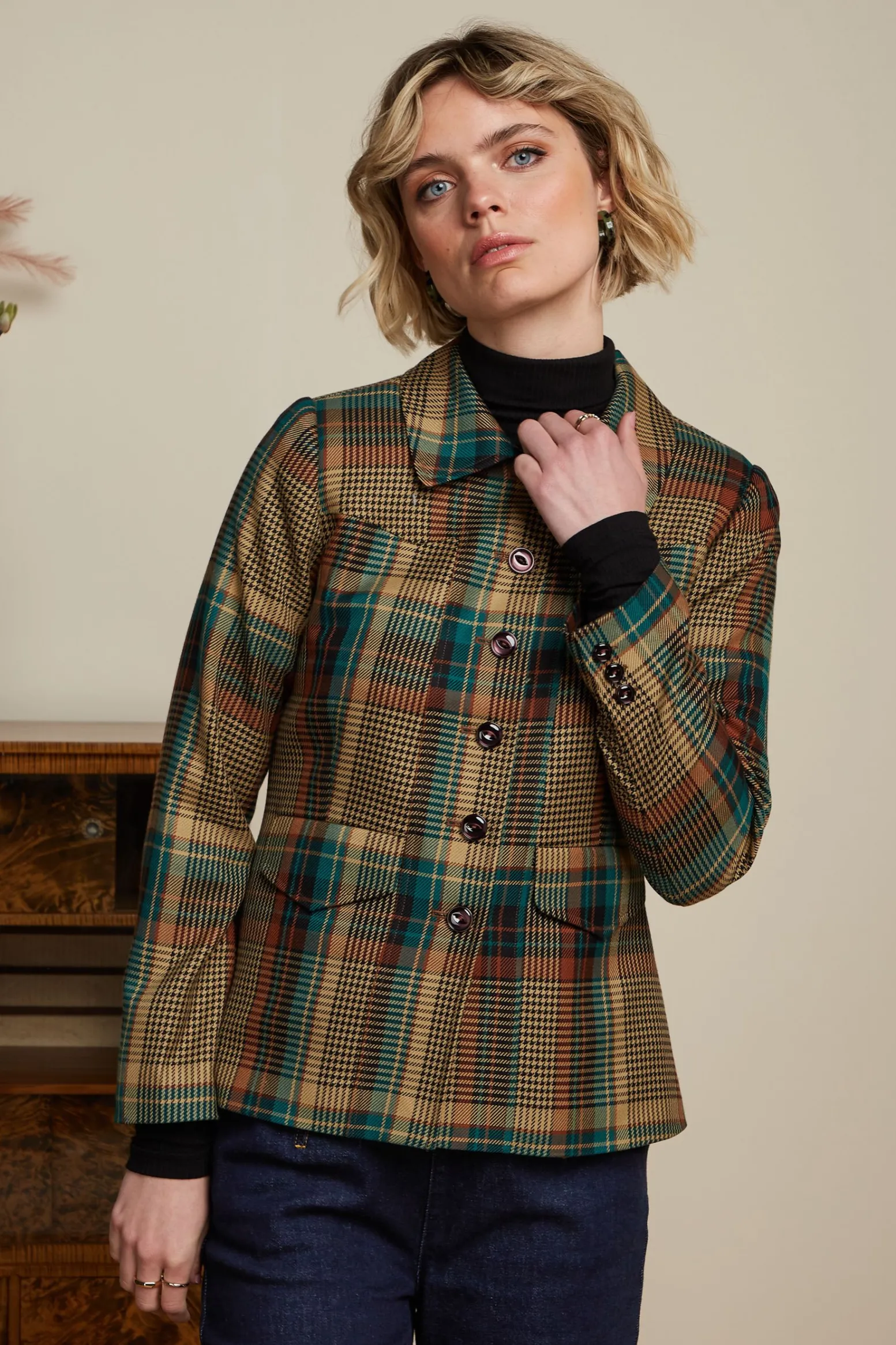 King Louie Jassen & Blazers|Rebel Jacket Feathers Check Black