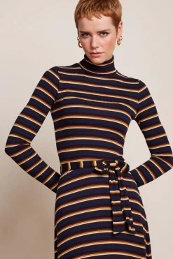 King Louie Jurken|Rollneck Dress Century Stripe Evening Blue