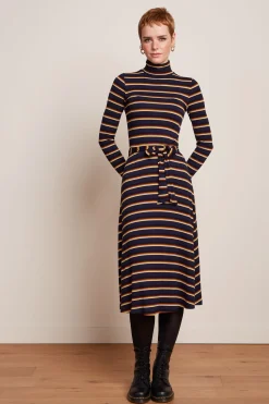 King Louie Jurken|Rollneck Dress Century Stripe Evening Blue