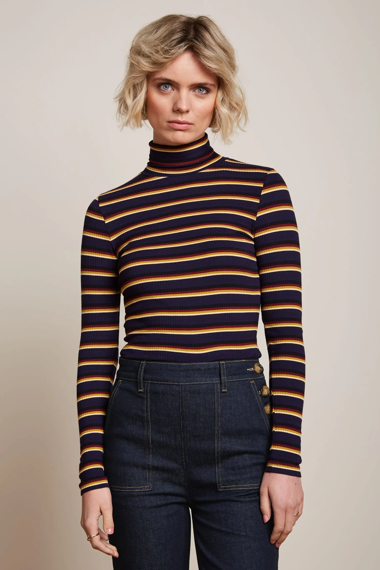King Louie Tops & Shirts|Rollneck Top Century Stripe Evening Blue