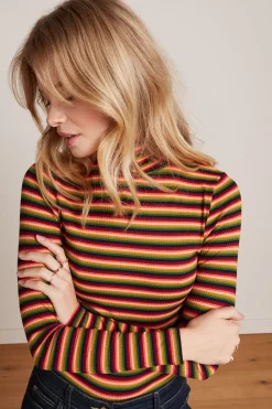 King Louie Tops & Shirts|Rollneck Top Mimmi Stripe Cabernet Red