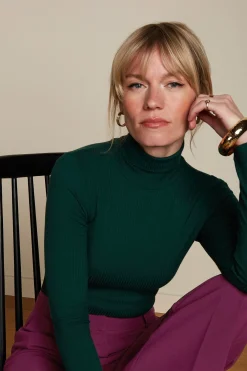 King Louie Tops & Shirts|Rollneck Top Uni Rib Pine Green