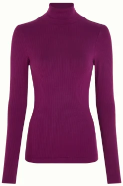 King Louie Tops & Shirts|Rollneck Top Uni Rib Caspia Purple