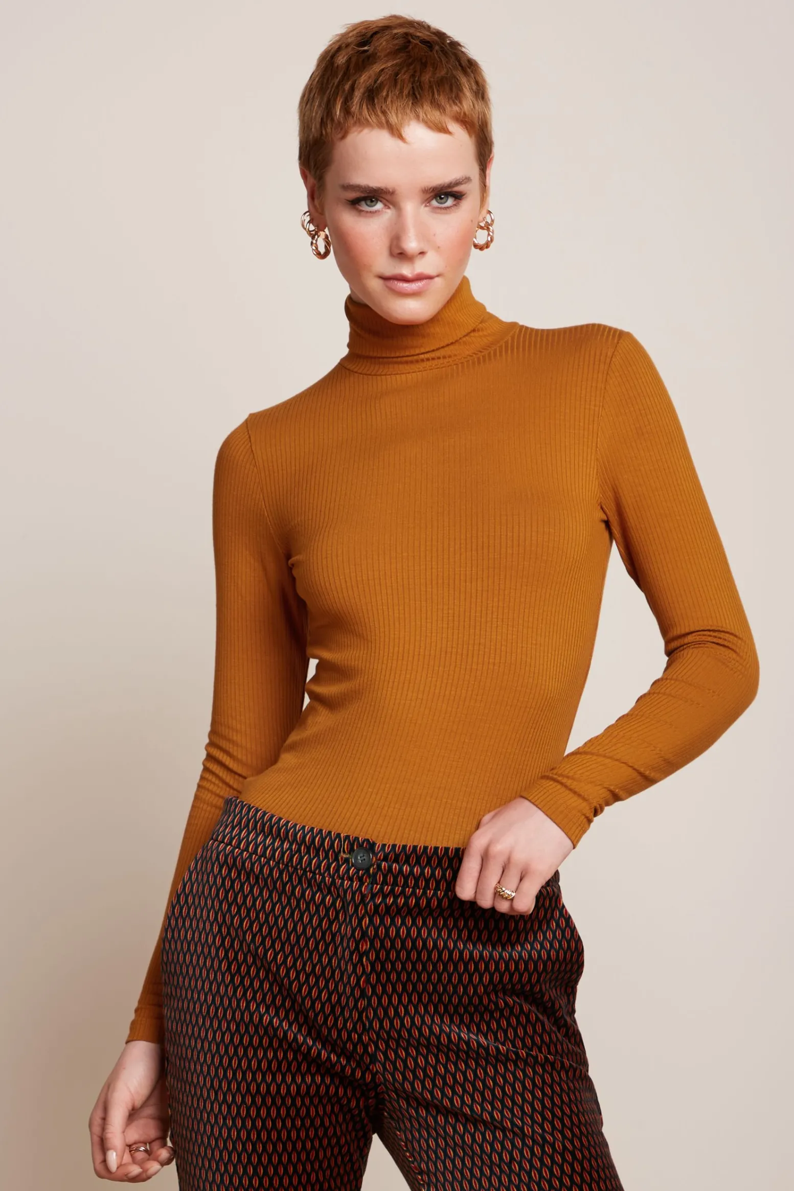 King Louie Tops & Shirts|Rollneck Top Uni Rib Maple Orange
