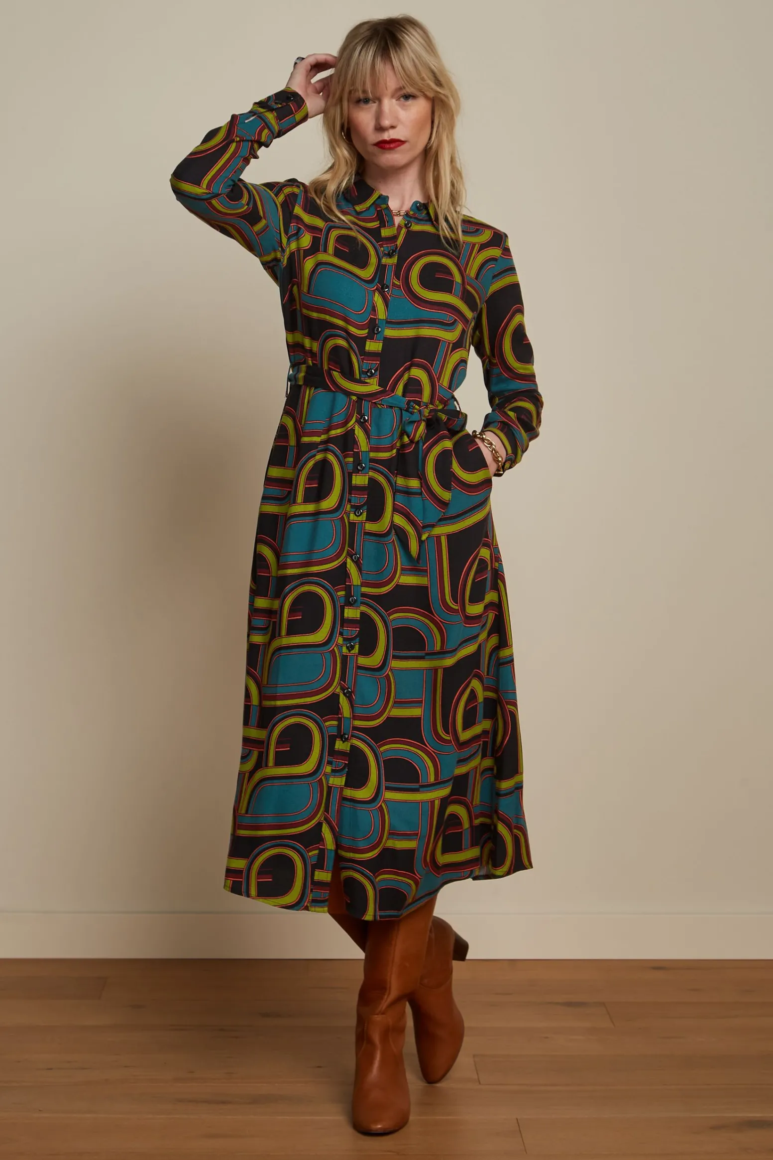 King Louie Jurken|Rosie Midi Dress Zappa Black