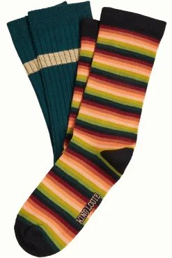 King Louie Accessoires|Socks 2-Pack Mimmi Stripe Pine Green
