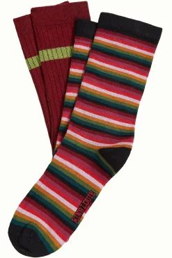 King Louie Accessoires|Socks 2-Pack Mimmi Stripe Cabernet Red