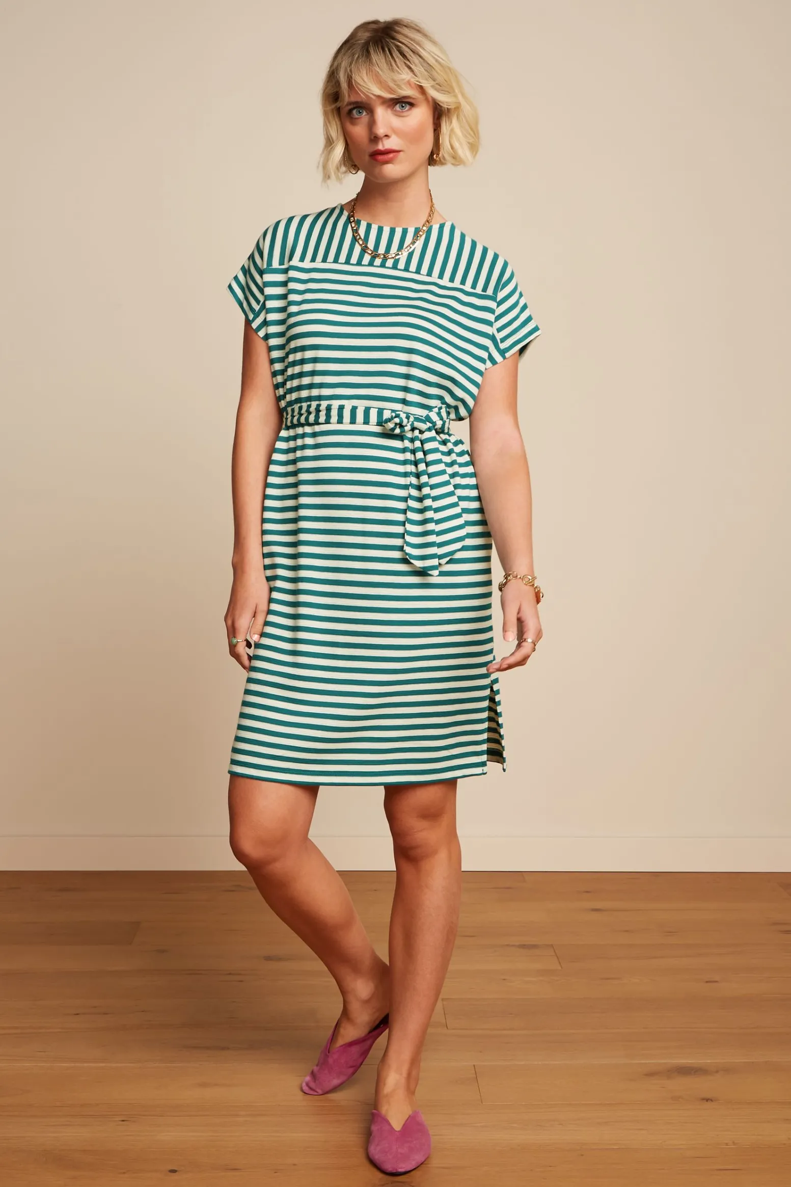 King Louie Jurken|Vera Tunic Dress Chopito Stripe Ponderosa Green