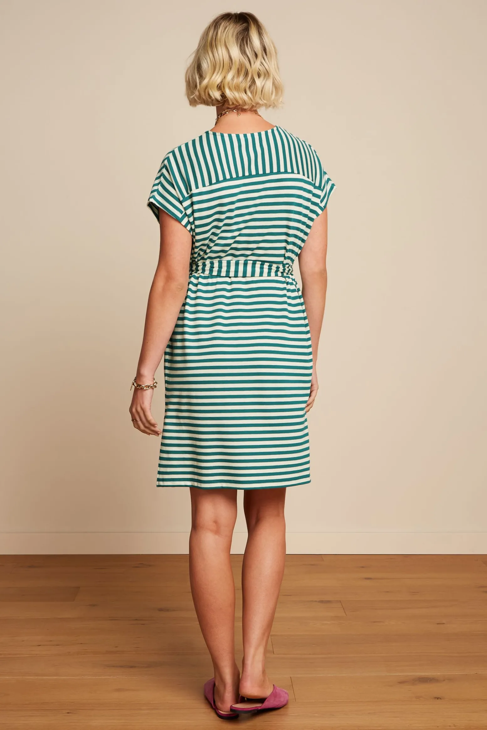 King Louie Jurken|Vera Tunic Dress Chopito Stripe Ponderosa Green